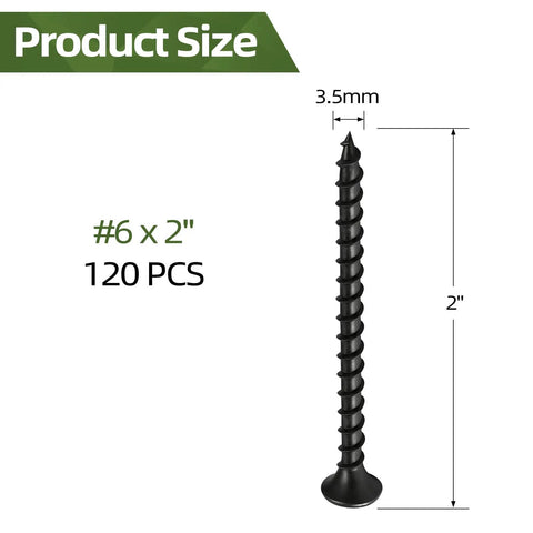 Tough As Nails Heavy Duty Drywall Screws Six By Two Inch Phillips Self Tapping Fasteners with coarse thread, 120 pieces.