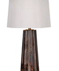 Fluted Obelisk Copper Mercury Glass Table Lamp With Weathered Industrial Finish shown on a white background