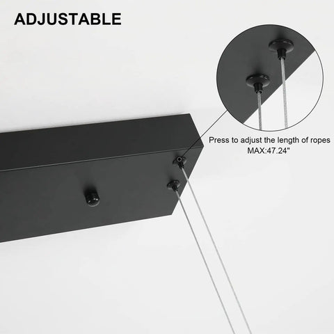 Close-up of adjustable cord mechanism for Contemporary LED Square Pendant Light Chandelier In Black, 36 Inch, 45W 4000K Neutral White Glow