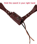 Leather Sword Frog Belt Sheath For Universal Rapier Broadsword And Cutlass Right Handed Brown Adjustable Lacing