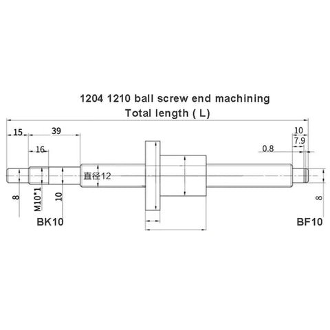 Technical drawing of Ball Screw Nut End Processing Heavy Duty Pro Grade SFU1204 Bidirectional Ball Screw for CNC Machinery.