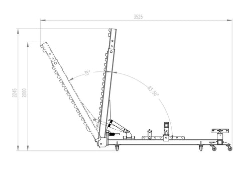 Technical drawing of Beast Of A Car Frame Repair Machine With Puller And Straightener For Auto Body Restoration, 92.5 Inch Long Frame Tool