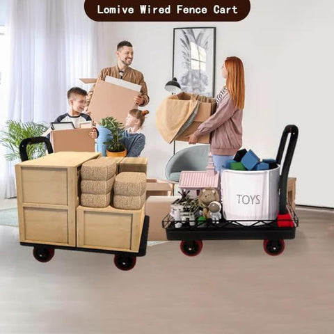 2-In-1 Heavy Duty Platform Trucks And Flatbed Carts With 1760 Lbs Capacity Detachable Solid Steel Wire Fence in use