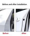 Before and after showing Heavy Duty Car Door Edge Guard Strip For Tesla Cybertruck Exterior Protection installation.