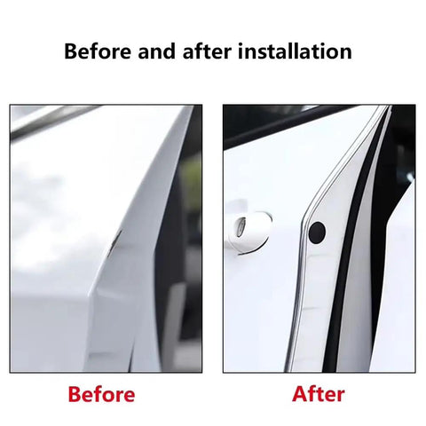 Before and after showing Heavy Duty Car Door Edge Guard Strip For Tesla Cybertruck Exterior Protection installation.