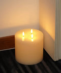 Extra Large 6x6 Flameless Candles With Three Wicks Battery Operated LED Pillar Candles With Remote And Timers Real Wax Ivory