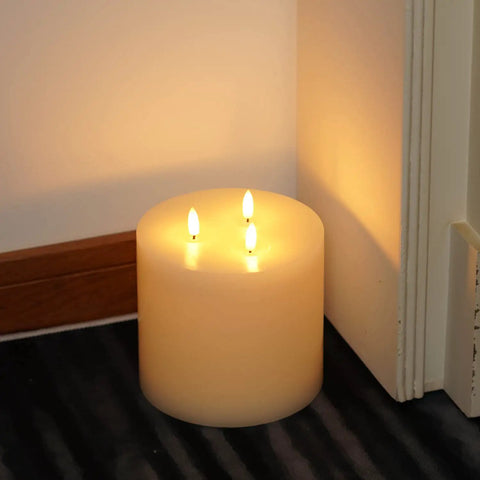 Extra Large 6x6 Flameless Candles With Three Wicks Battery Operated LED Pillar Candles With Remote And Timers Real Wax Ivory