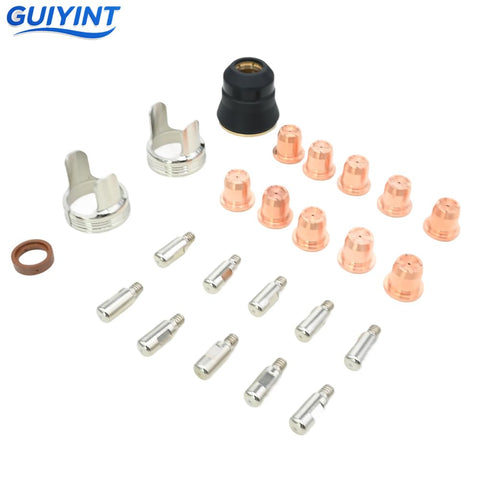 24 Piece Plasma Cutting Torch Consumables Set With Pro Grade Copper Electrodes And Chrome Tips For Stable Arcs And Clean Cuts Up To 25mm