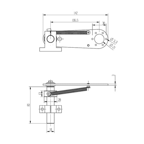 Technical drawing of Encoder Mounting Bracket EB015 Adjustable Anti Skid Aluminum Alloy Holder Mounting Stand Accessory