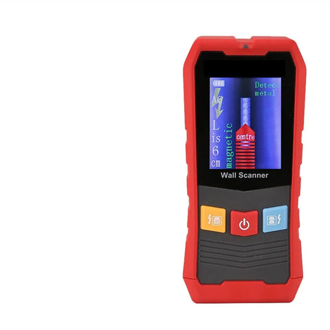 Knock It Out Of The Park With This Heavy Duty 4 In 1 Wall Scanner Hunting Studs Live Wires Pipes Depth And Wood Humidity Engineered For Stress Free Weekend Grinds, red device with screen displays metal detection.