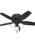 42 Inch Indoor Ceiling Fan With LED Light Kit, Matte Black, 5 Blade, Low Profile Flush Mount, Pull Chain, No Remote, Ideal For Bedroom Or Living Room
