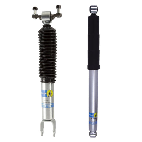 Two Bilstein 5100 Series Front And Rear Monotube Shocks Set For 2011 To 2024 Silverado 2500 HD And Sierra 3500 HD with front lift.