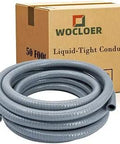Coiled Liquid Tight PVC Conduit 2 Inch Diameter 50 Foot Flexible Non Metallic Electrical Conduit with box background.