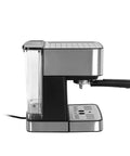 Side view of High Pressure Espresso Coffee Maker With Milk Frother Automatic Filter Fast 10 Second Brew Home Cafe Machine.