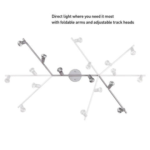 Payton 6 Light Foldable Track Lighting in Matte Silver with Pivoting Heads shown with fully extended arms