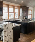 Badass Mahogany Reactive Wood Stain For Knockout Deep Warm Brown Tannin Activated Finish on kitchen cabinets with granite countertops.