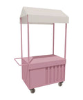 Outdoor Mobile Food Cart With Awning Portable Rolling Vending Station For Side Hustlers Pop Up Fairs featuring a pink metal design and white canopy.