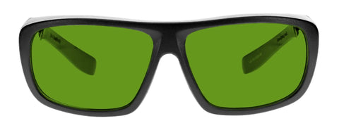 Top Shelf Laser Safety Glasses Built Tough As Nails With Killer Polycarbonate Green Optics and Snag Free OD Eight Plus UV and IR Laser Blocking for Gritty Industrial Gigs, front view.