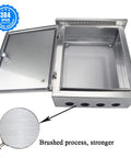 Open Outdoor Electrical Box 16 X 12 X 8 In NEMA 4X Stainless Steel Enclosure Weatherproof IP65 Junction Box with brushed finish detail