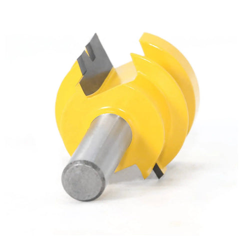 Premium Reversible 12mm And 12.7mm Shank Tenon Router Bit For Smooth Woodworking Projects, yellow cutter with steel shank.