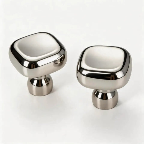 Dope Ultra Sleek Titanium Silver Square Mushroom Cabinet Knobs Set 1.07 Inch Rounded Zinc Alloy Drawer Knobs, 2 Pack