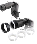 SnapLock Scope Camera Adapter For Smartphone Mount with eyepiece rings, showing adjustable eye relief range from 73mm to 115mm