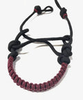Burgundy Bitless Bosal Attachment For Your Headstall, Budget Friendly Horse Tack That Lets You Try Bitless Riding With Easy Setup, Secure Reins On The Bottom Loop, And No Bit Required, made of burgundy and black nylon paracord
