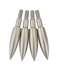 Four silver stainless steel arrowheads, side view, 12 Piece Archery Arrow Field Points 100 125 150 200 250 300 350 Grain