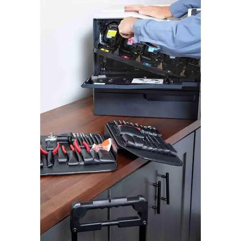 Portable Rolling General Purpose Hand Tool Kit Featuring Tough As Nails Steel Frame Big Smooth Roll Wheels Wide Sturdy Base And Smart Multi Tray Pallets For Grunt Work And Weekend DIY Jobs Across Town