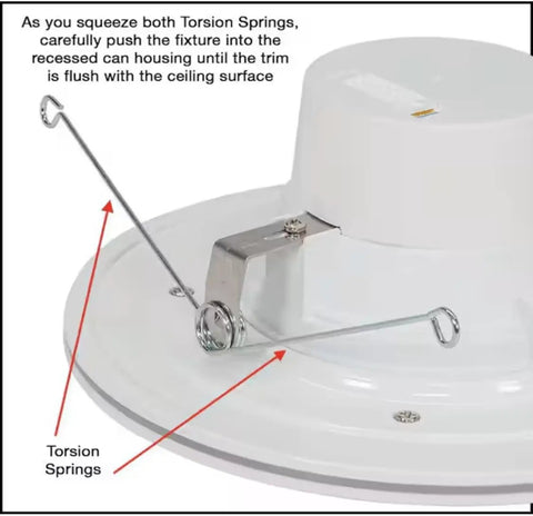 6 Inch Integrated LED Recessed Downlight With Night Light Trim showing torsion springs and installation guide