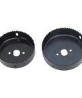 Jiawu 18Pc Multifunctional Carbon Steel Hole Saw Kit For Fast Accurate Cuts In Plasterboard Drywall With Convenient Storage Case And Durable Blades For Heavy Duty Use, two black carbon steel hole saws