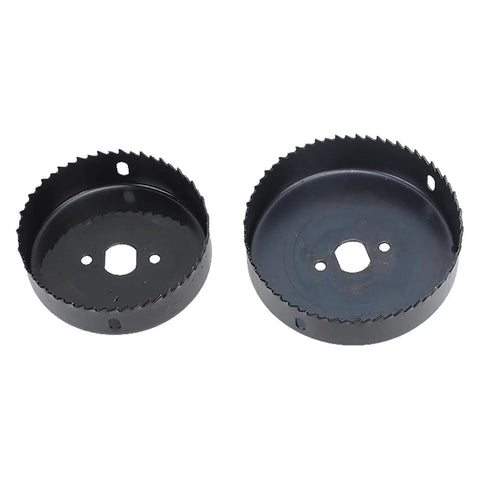 Jiawu 18Pc Multifunctional Carbon Steel Hole Saw Kit For Fast Accurate Cuts In Plasterboard Drywall With Convenient Storage Case And Durable Blades For Heavy Duty Use, two black carbon steel hole saws