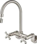 Brushed Nickel Wall Mount Kitchen Sink Faucet With 6 Inch Adjustable Hole Distance, 360 Degree Swivel Spout, Double Cross Handles