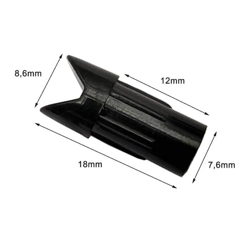 50 Pack Half Moon Plastic Arrow Nocks For 7.6mm ID Crossbow Bolts Replacement, black 18mm length shown with dimensions