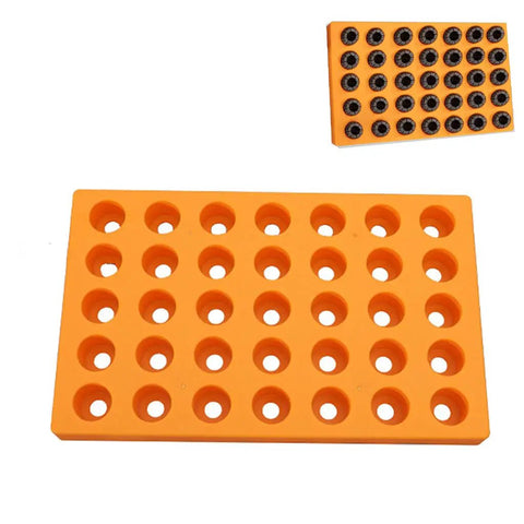 Heavy Duty Thickened Router Bit Storage Tray For ER25 ER32 C32 Collets Featuring 24 And 33 Millimeter Holes in orange PVC.