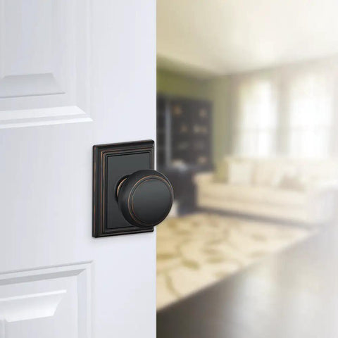 Andover Door Knob Set With Addison Trim Hall And Closet Passage Lock In Aged Bronze Non Locking Interior Door Handle
