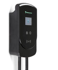 Heavy Duty 80 Amp Level 2 EV Charger With J1772 Socket 277 To 480V Single Phase 25 Foot Cable mounted on wall with display