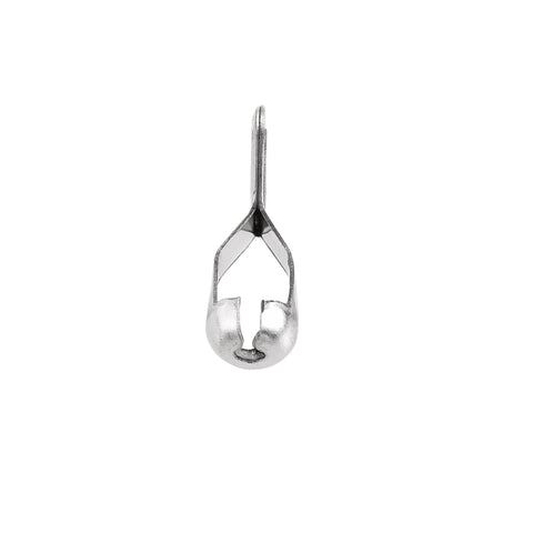Ball Chain Connector Crimp Link In Stainless Steel For 3mm And 3.2mm Ball Chains, shown front view with pull loop design