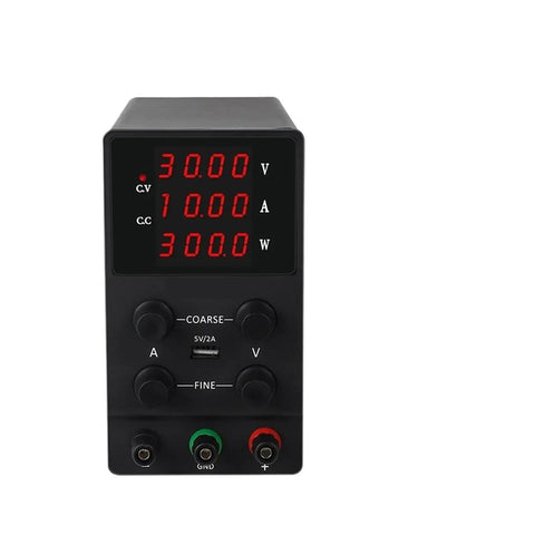 Front view of Adjustable DC Bench Power Supply 30V 10A And 5A With RS 232 Control Pro Grade Lab DC Source showing display and controls.