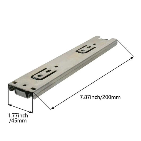 Quiet 3 Section Drawer Slides With Side Mount For 100 Pound Load Ball Bearing Smooth Glide 8 Inch, showing slide dimensions