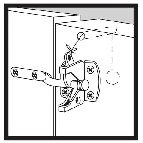 Diagram showing Self Locking Gate Latch With Post Mount For Wood Fence Gates, Automatic Gravity Lever, 4.7 Inch Black Finish.