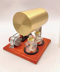 Hands-On Mini Steam Engine Generator Kit For Adults, Swing Type Steam Power Model with brass boiler and wooden base