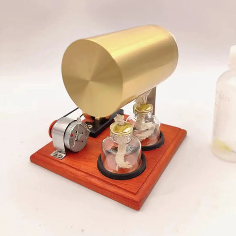 Hands-On Mini Steam Engine Generator Kit For Adults, Swing Type Steam Power Model with brass boiler and wooden base