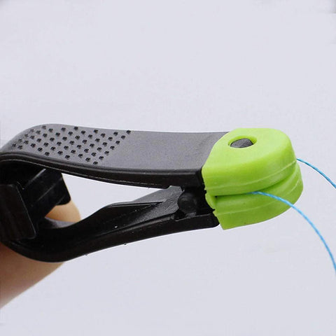Power Grip board mast release snap clip clamp, Type D, green ABS end with blue fishing line on black handle