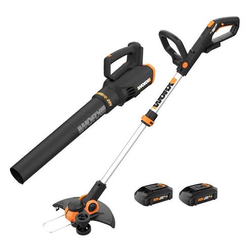 Cordless 20V 12 Inch String Trimmer And 360 CFM Leaf Blower Combo With Two Batteries And Quick Charger Included Converts To Edger With Ease