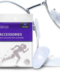 30 Pcs Anti Slip Silicone Nose Pads For Glasses With Hexagon Grip packaging and nose pads showcased next to glasses frames.