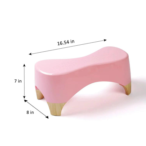 7 Inch Toilet Stool for Adults and Kids, Squatting Poop Stool With Non Slip Mat, 550 Lb Weight Capacity, Pink Bamboo Color