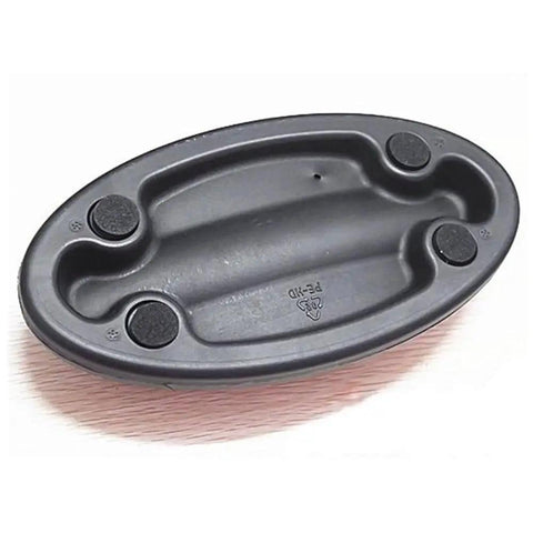 Bottom view of a black oval-shaped 2 Pack Front Wheel Riser Blocks for Bike Trainers, Non-Marking Rubber Pads, Leveling Support for Indoor Cycling Stands.