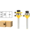 Top Tier 2Pc Tongue And Groove Router Bit Set For Pro Woodworkers To Craft Smooth Seamless Joints In Hardwood Plywood And Veneer Projects Like A Boss With Easy Setup, displayed with diagram and wooden block.