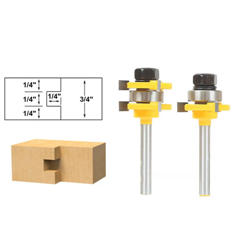 Top Tier 2Pc Tongue And Groove Router Bit Set For Pro Woodworkers To Craft Smooth Seamless Joints In Hardwood Plywood And Veneer Projects Like A Boss With Easy Setup, displayed with diagram and wooden block.